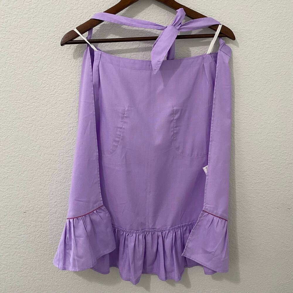 Lavender Floral Embroidered Half Apron Ruffle Waist Tie Cottagecore - Picture 3 of 9